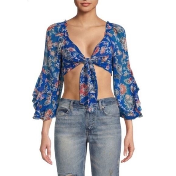 2for30💥‼️NWT Misa Los Angeles Ancora Floral Tie Crop Top Cotton‎ - Picture 1 of 11